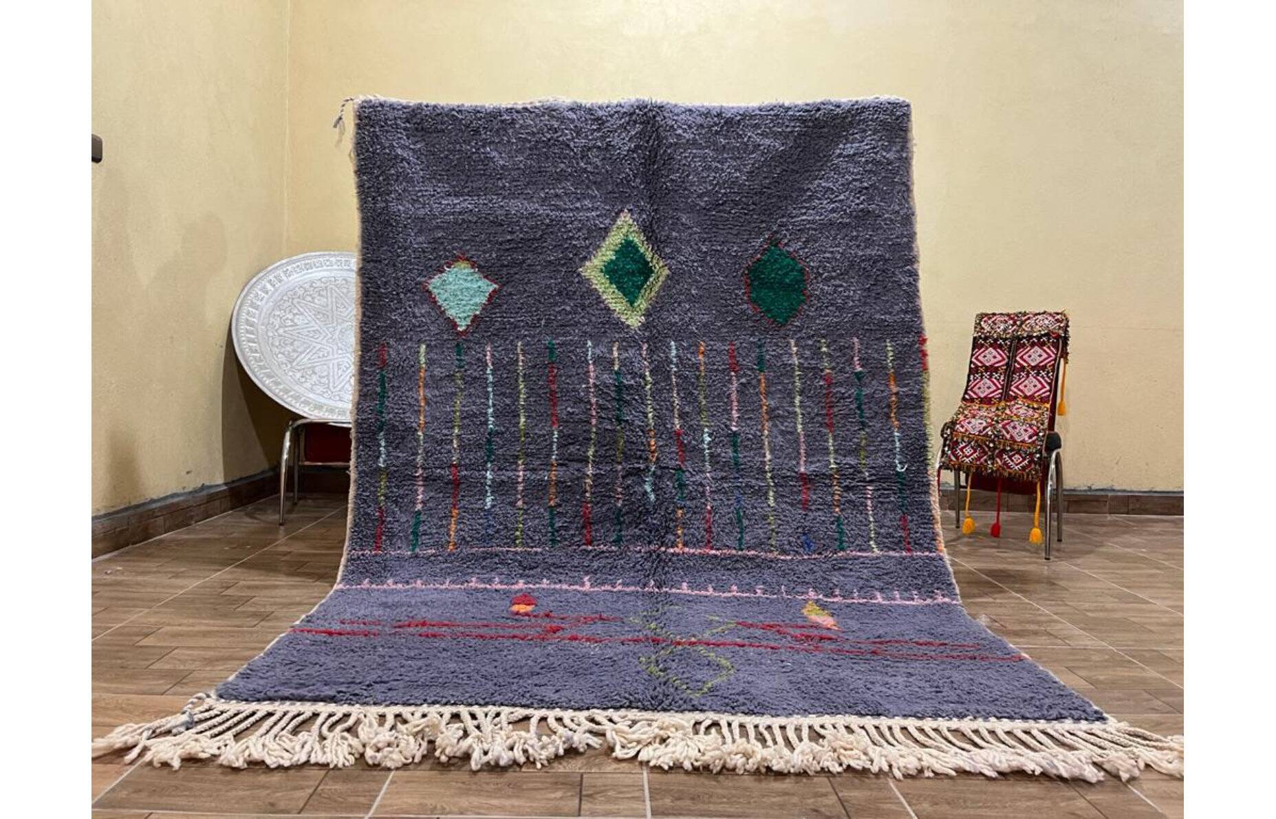 Tapis artisanal marocain laine naturelle 2.5x1.5 m