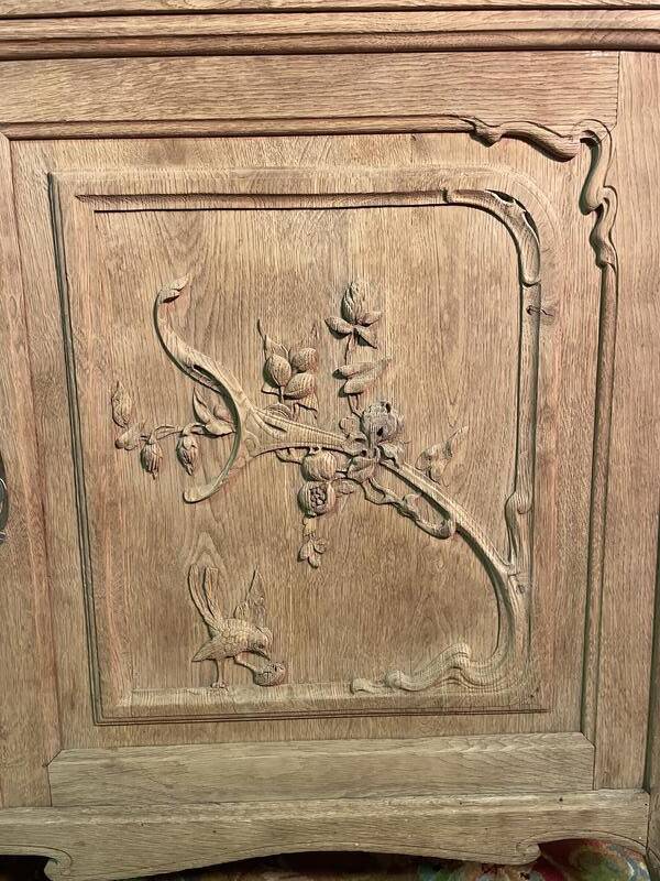 Two-body sideboard in solid oak, Art Nouveau period