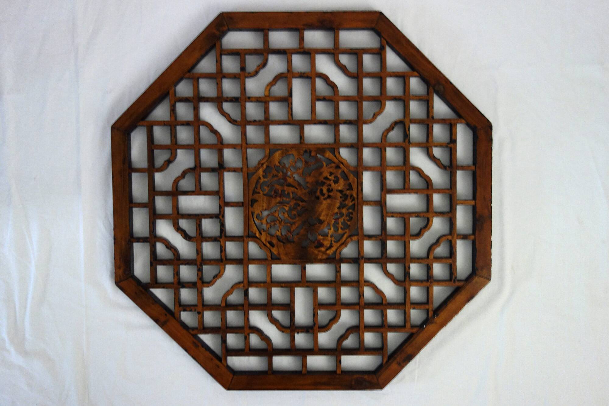 Octagonal wall panel, carved wood, mid-20th century, China