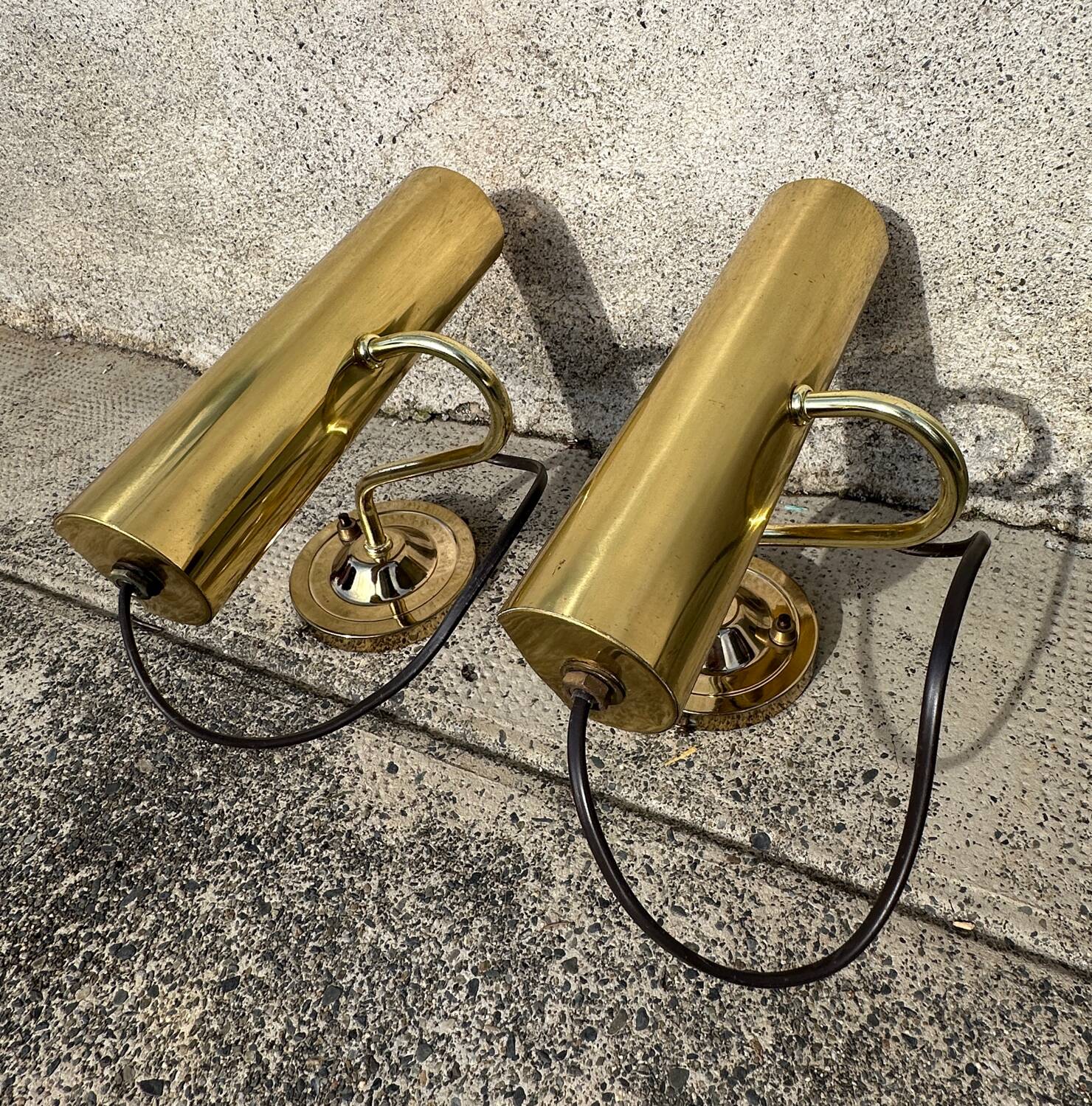 Pair of antique brass desk lamps, desk sconces.