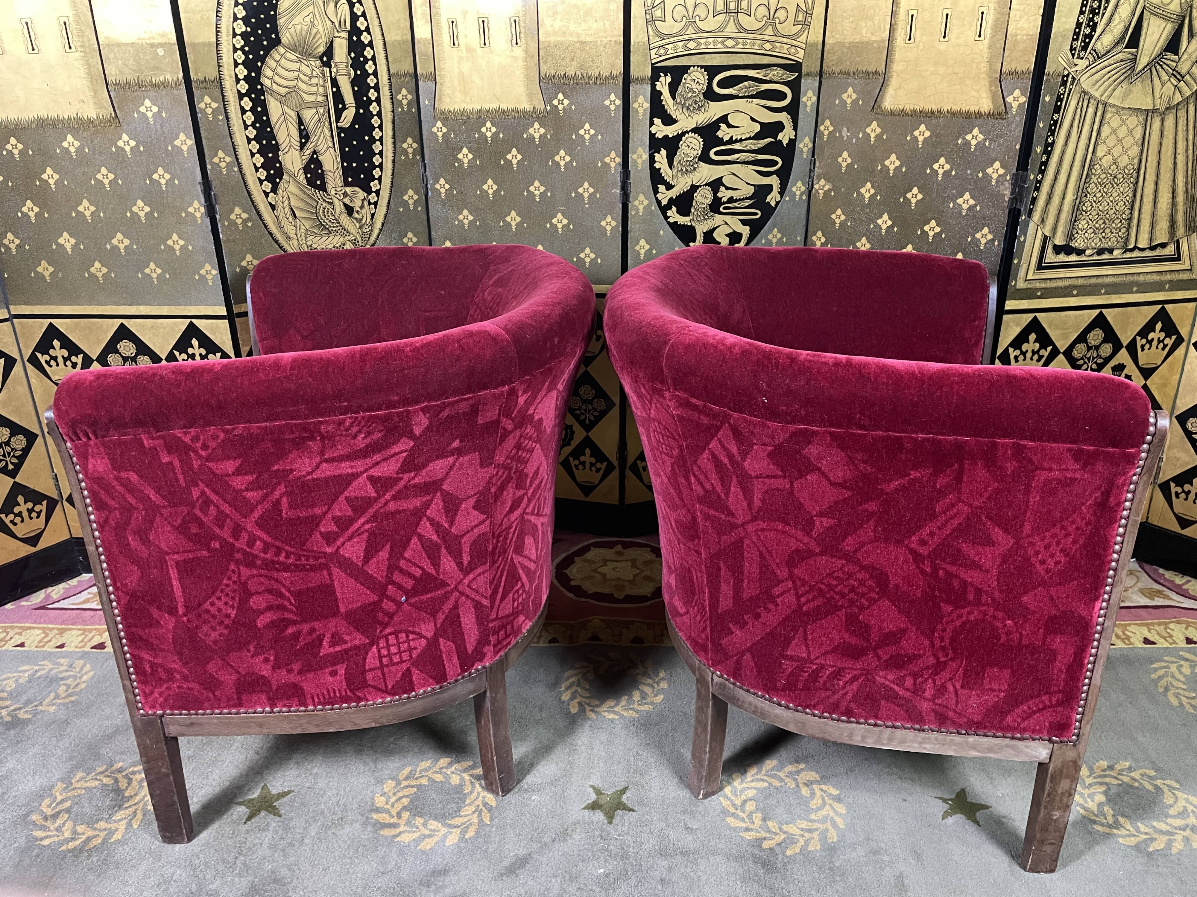 Pair of shepherdess armchairs art deco period red velvet