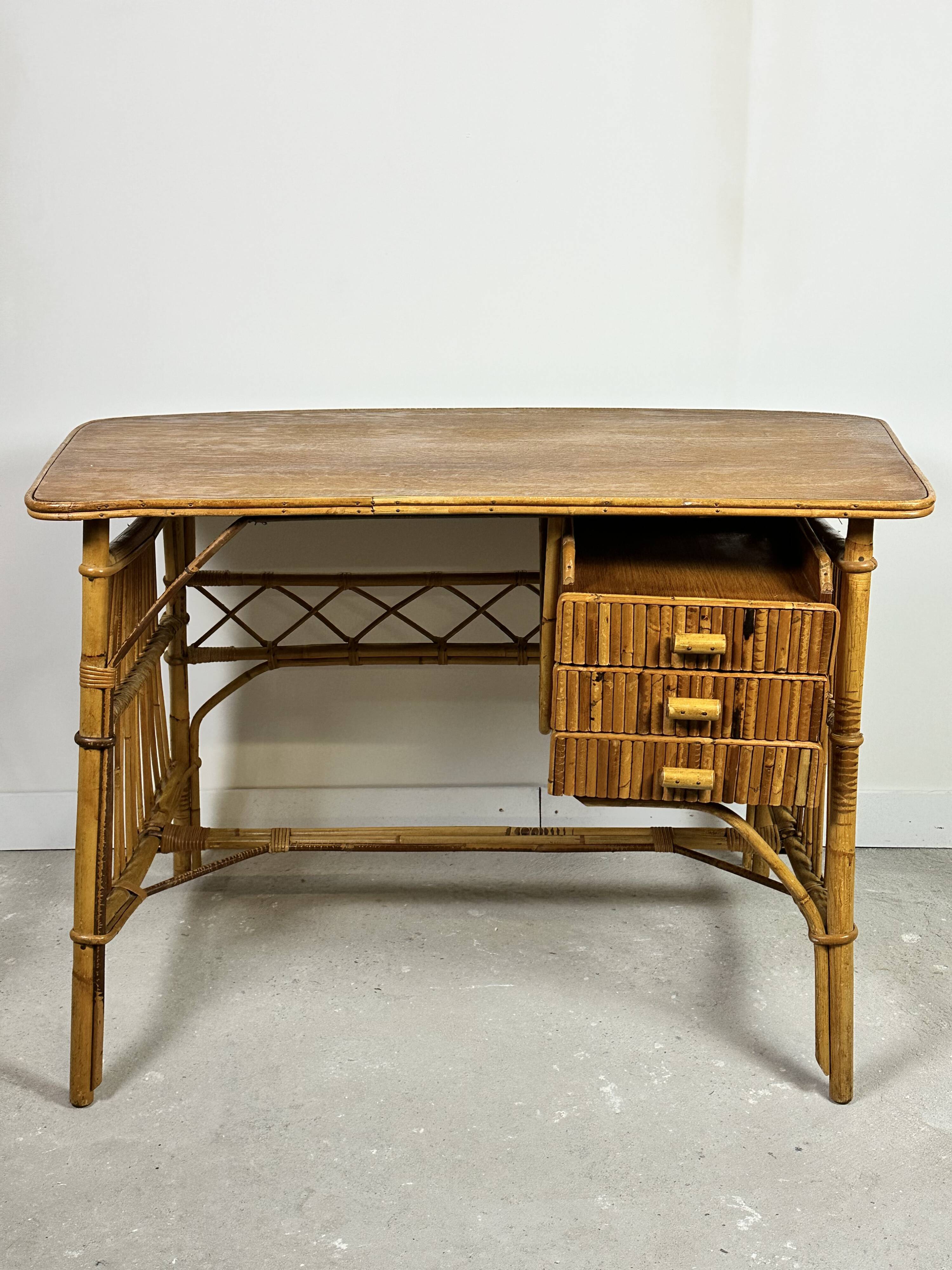 Vintage rattan desk 1960