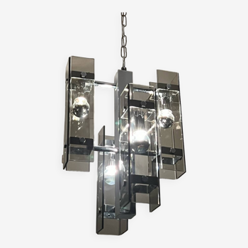 Veca Vintage Hanging Lamp 70s Space Age Chrome and Glass Elegance - Italian Craftsmanship