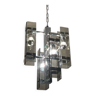 Veca Vintage Hanging Lamp 70s Space Age Chrome and Glass Elegance - Italian Craftsmanship