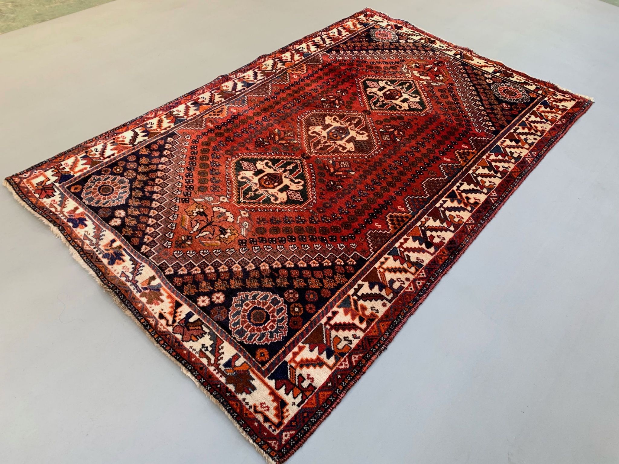 Vintage Traditional Tribal Rug 284x175 cm Wool Oriental HandMade Rug, Red Black