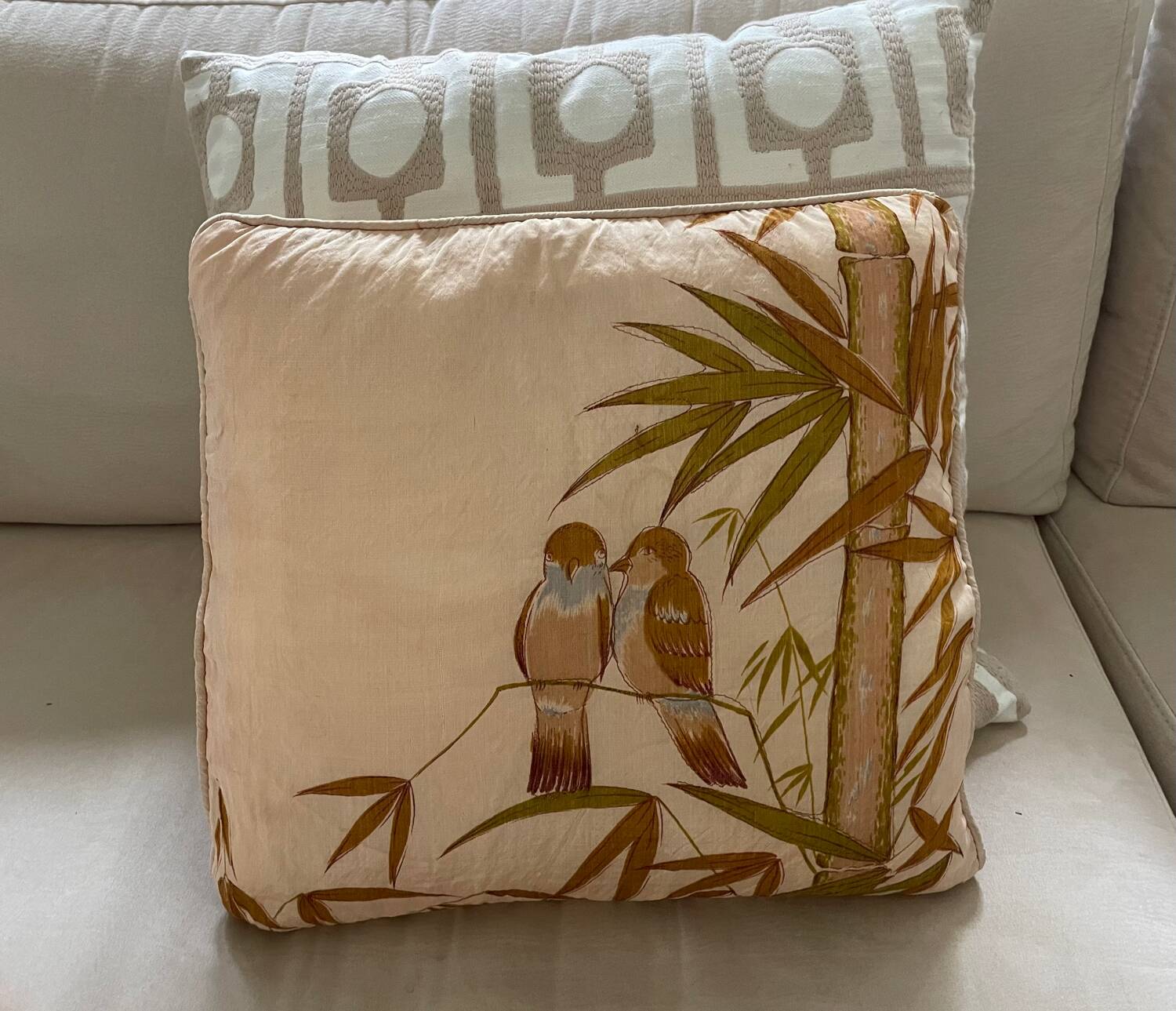 Vintage cushion decorated with birds, Thailand