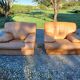 Paire de Fauteuils Vintage en Skai Marron Clair