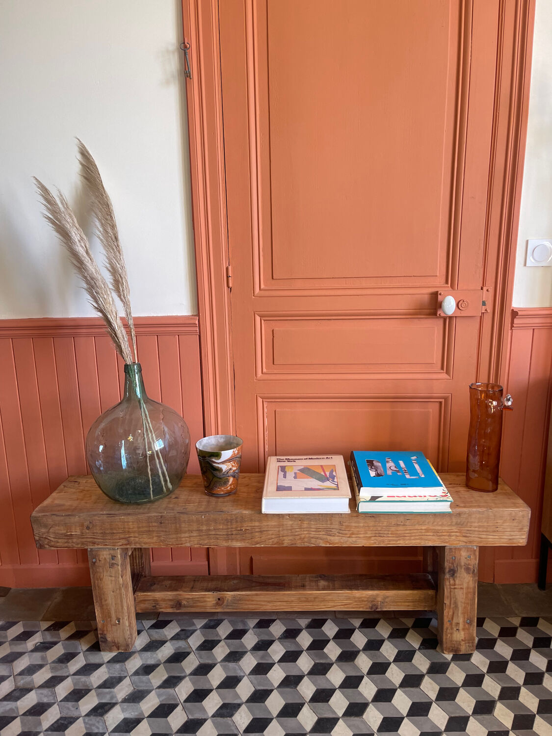 Old raw wooden bench