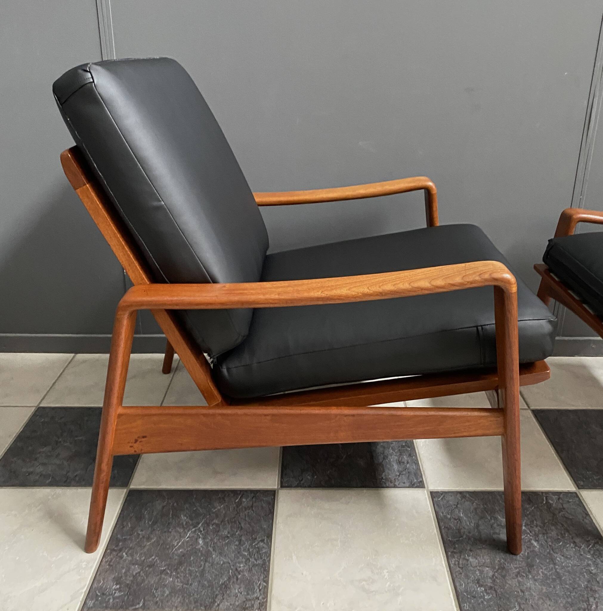 arne Wahl Iversen teak arm chair with ottoman