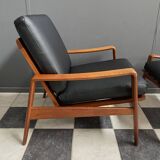 arne Wahl Iversen teak arm chair with ottoman