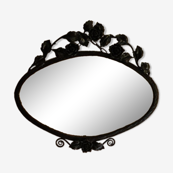 Oval mirror in Art Deco hammered forge iron