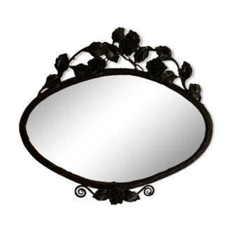 Oval mirror in Art Deco hammered forge iron