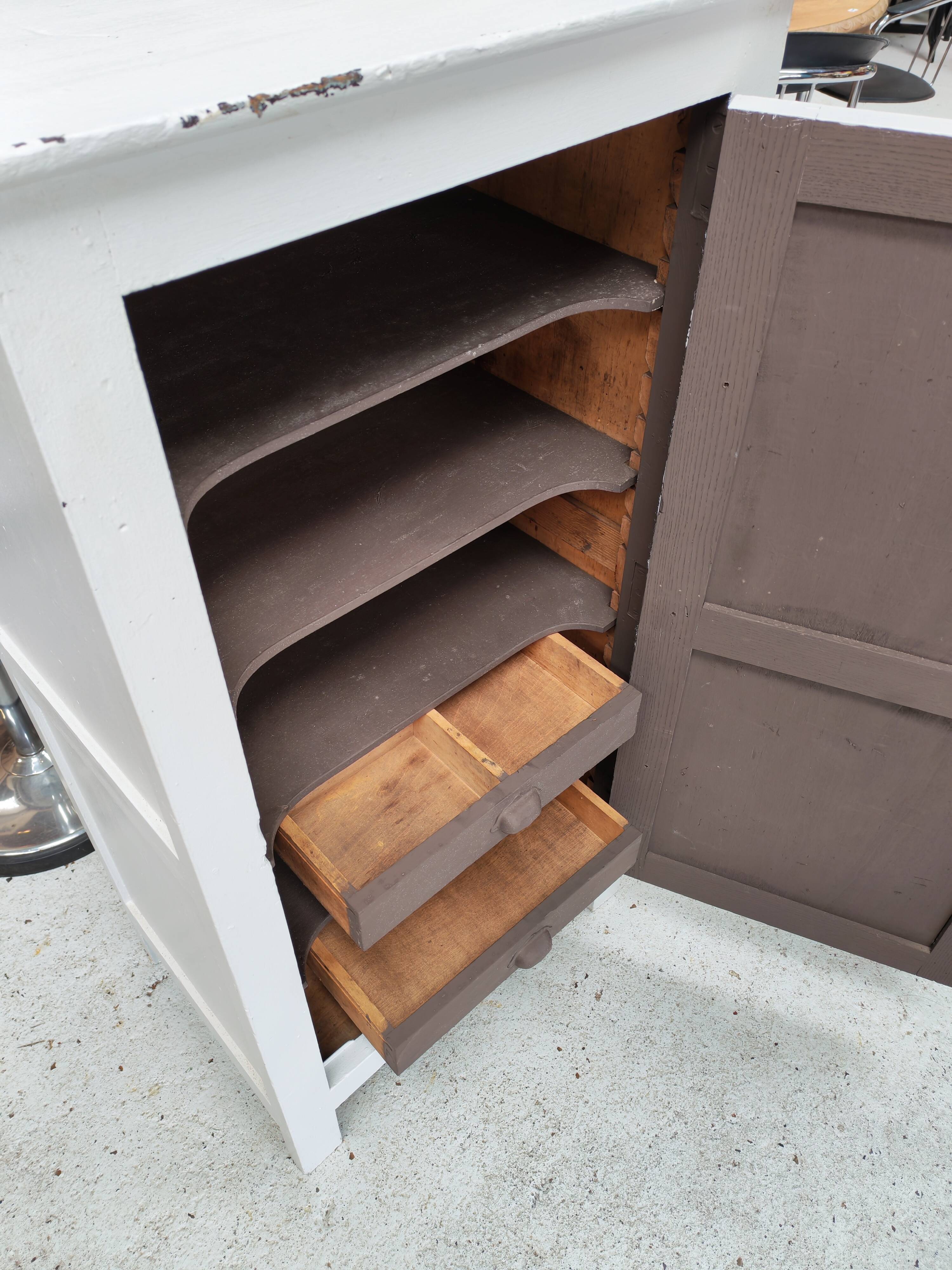 Title: Small Two-Tone Work Cabinet – 1950s