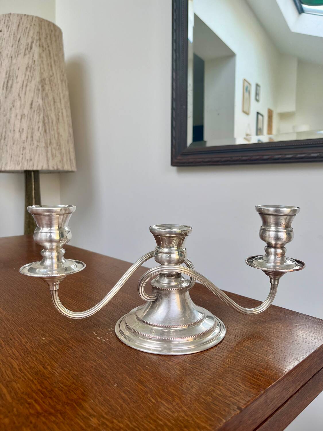 English triple chandelier in silver-plated metal – Made in England