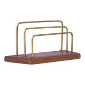 porte lettre vintage en teck 3 supports en laiton