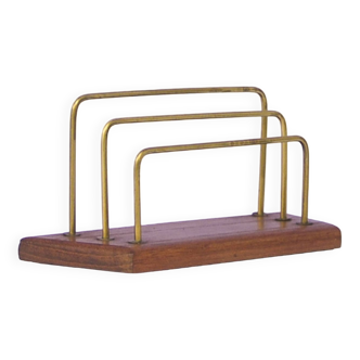 vintage teak letter holder 3 brass brackets