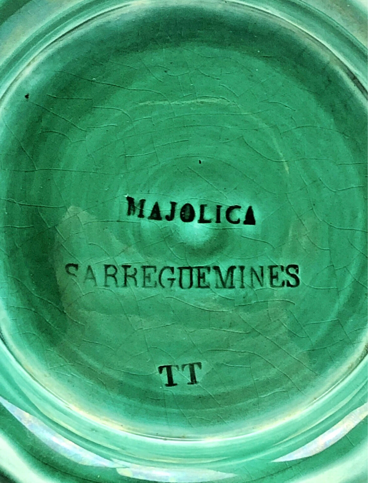 Footed compote with shaded enamels Sarreguemines majolica
