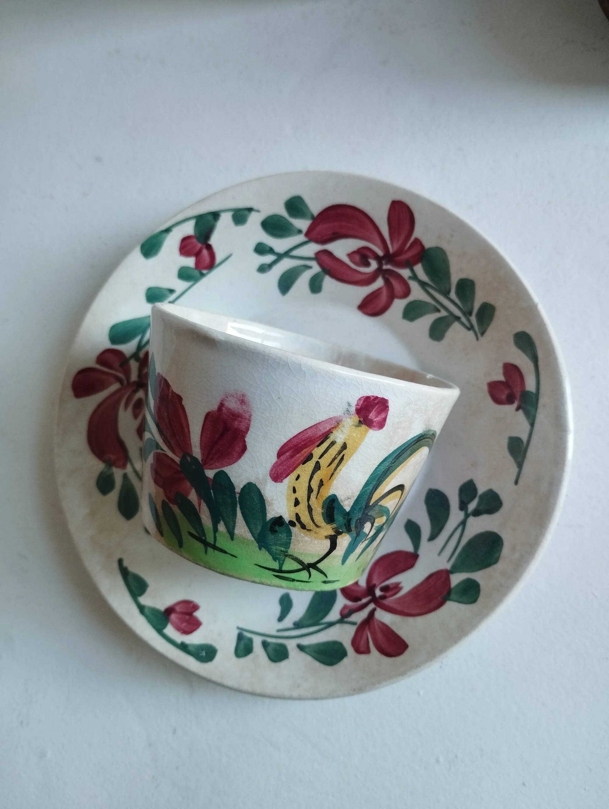 Cup and saucer Creil & Montereau "Rooster"