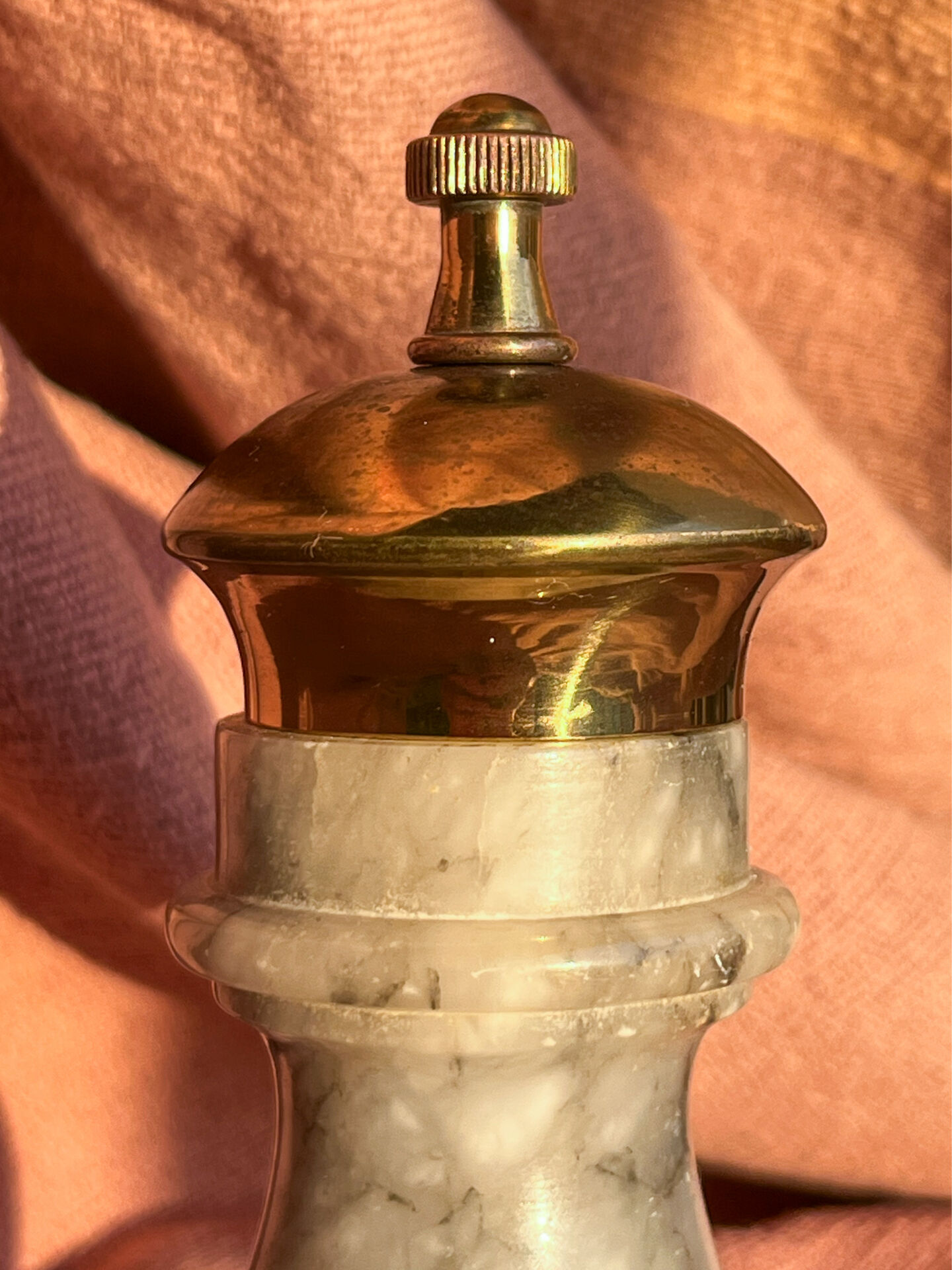 pepper mill, Italian, stone and brass, 1960s