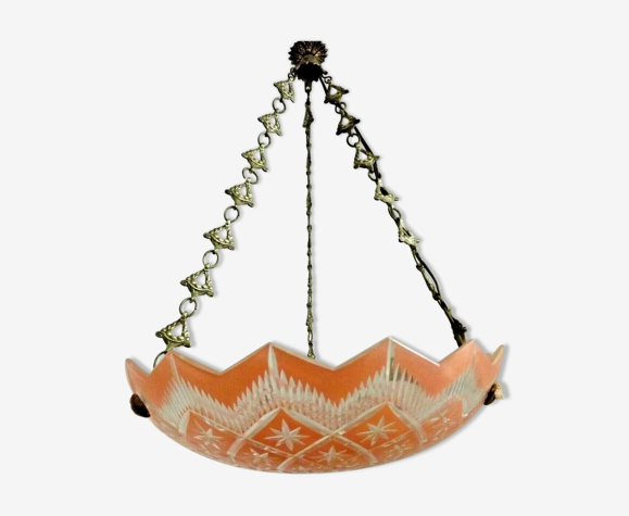 Lustre décoratif vintage français en verre orange