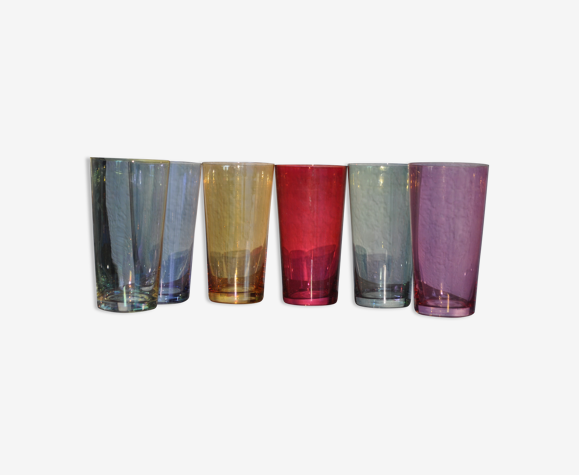 6 verres à orangeade colorés vintage