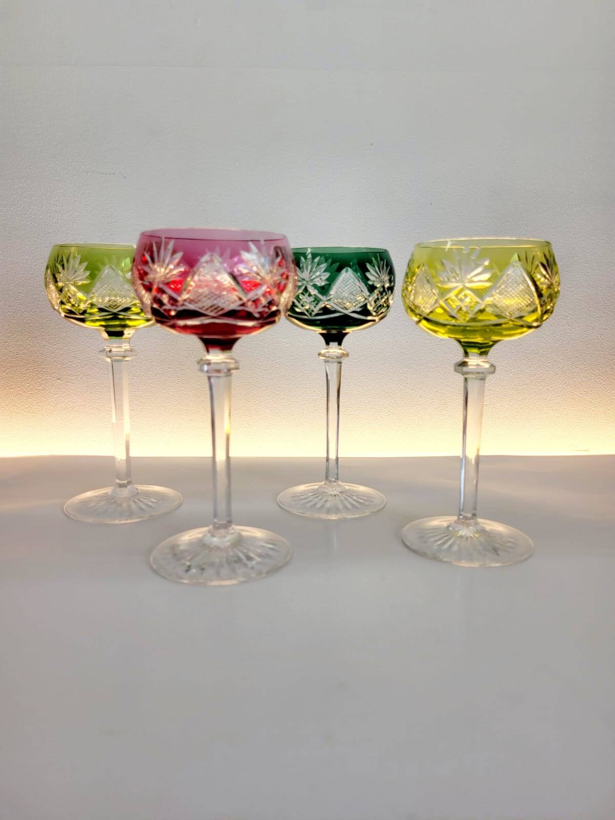 Box of 4 Val Saint Lambert "Berncastel" no. 204 Roemer glass – Belgium 1905