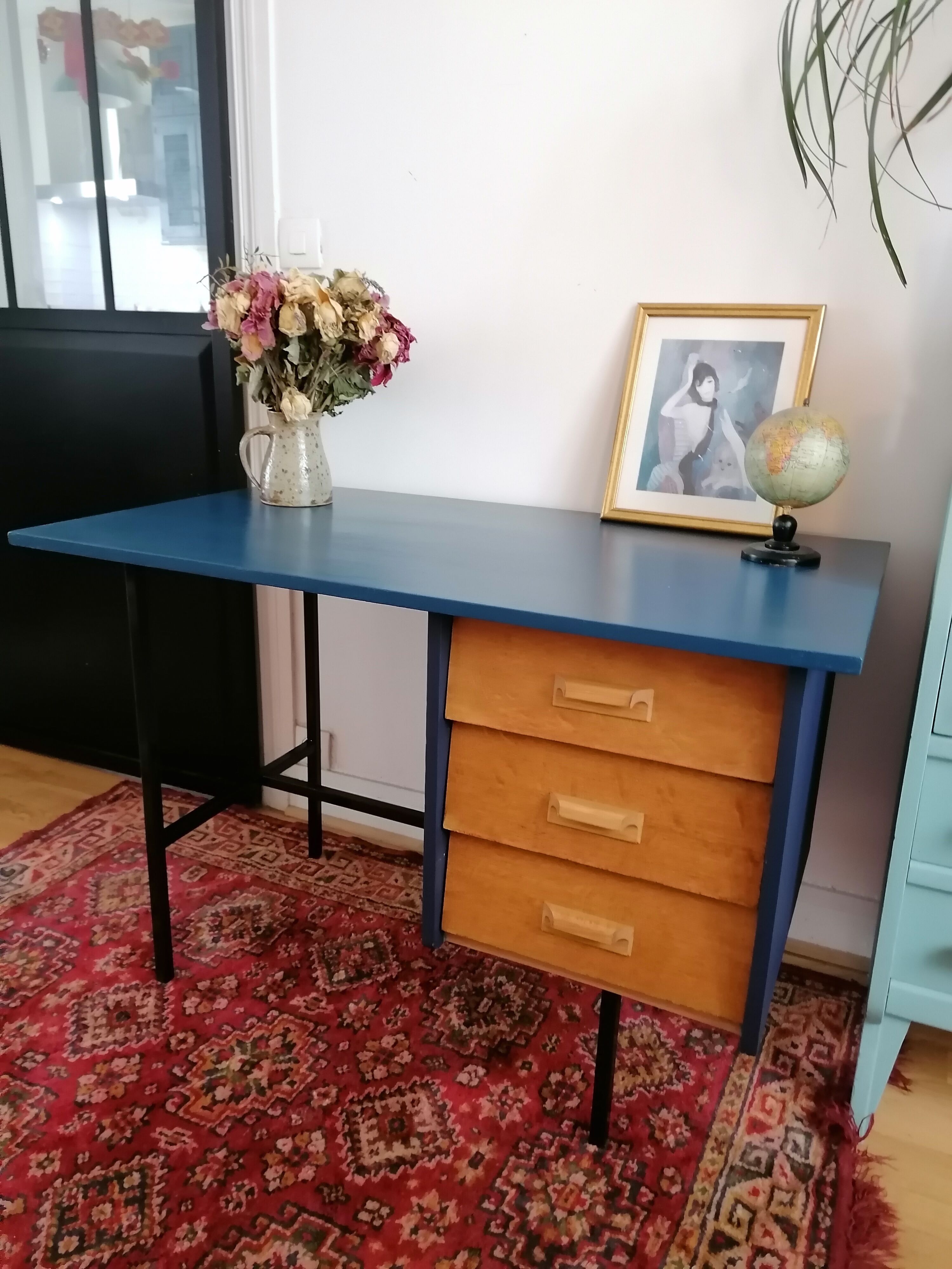 Bureau vintage en bois et métal