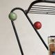 Vintage coat rack attributed to Roger Feraud, black metal with coloured spheres, 1970s, 180 x 82 x 22 cm