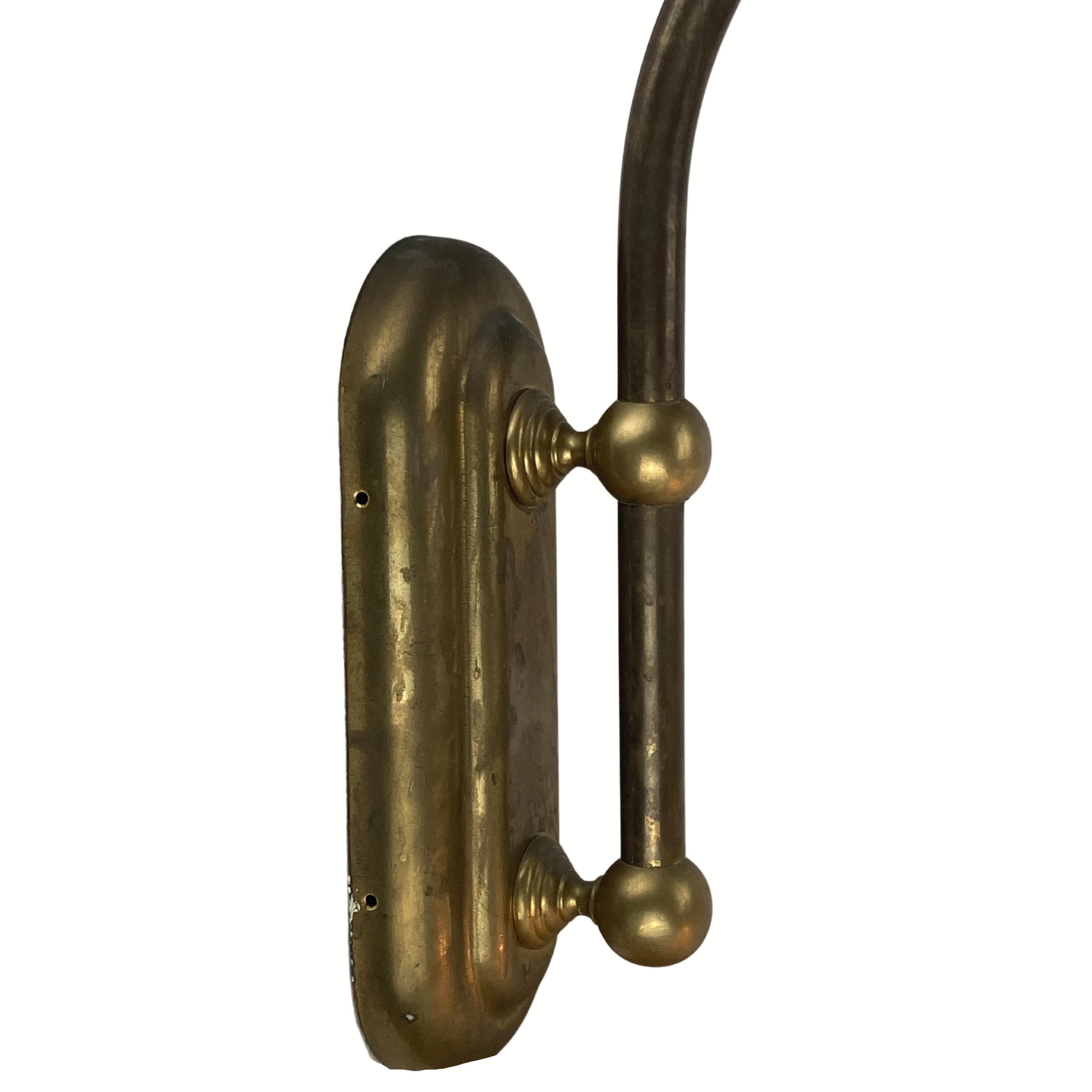 Art deco holophane cut glass and brass wall lamps, 1970