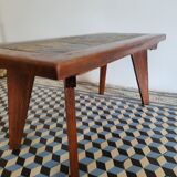 Brutalist coffee table wood and slate