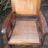 2 Fauteuils teck bambou style colonial