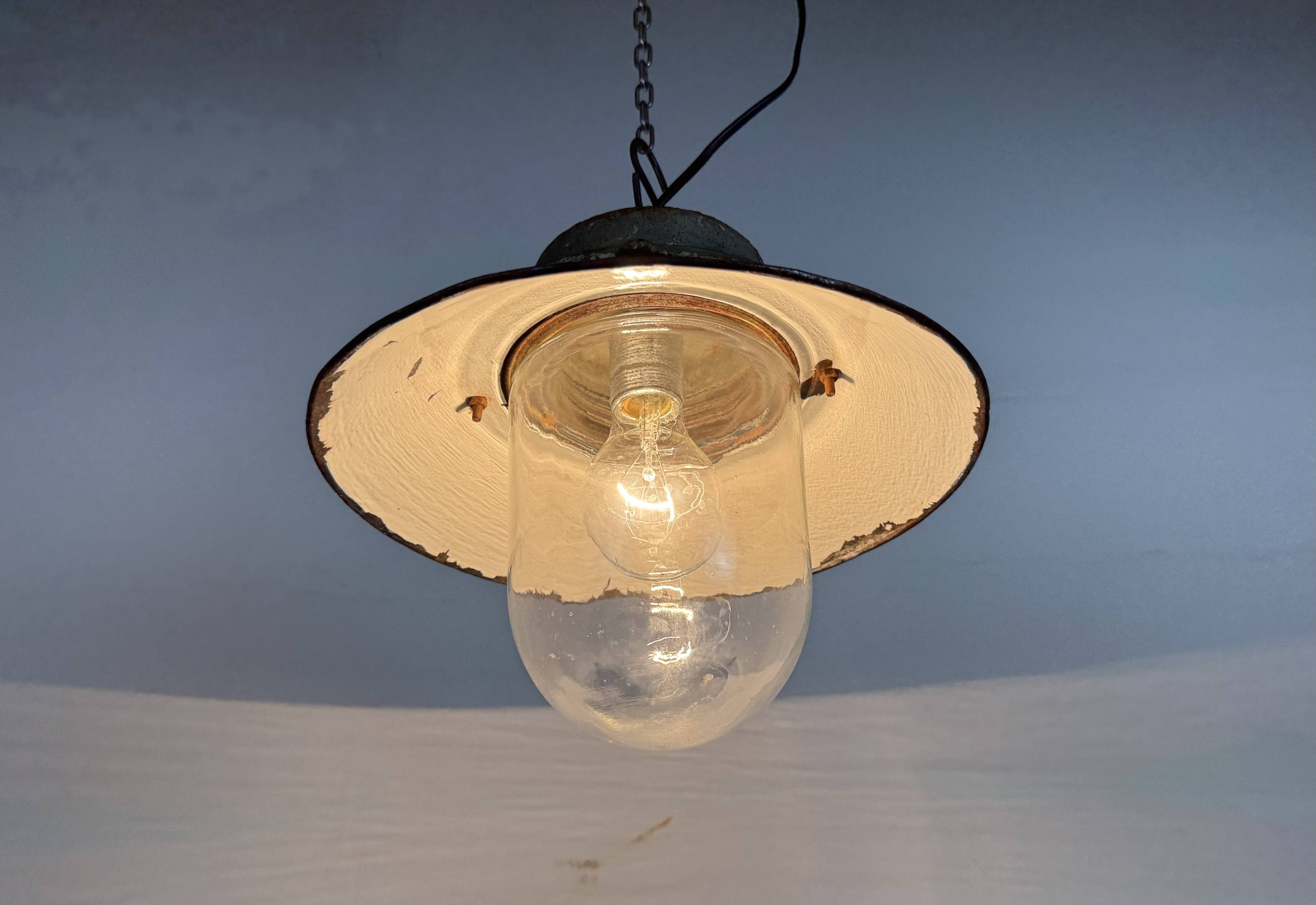 Green Enamel and Cast Iron Industrial Pendant Light, 1960s
