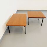 Suite of two vintage modernist Isa coffee tables in teak and black metal from the 60s