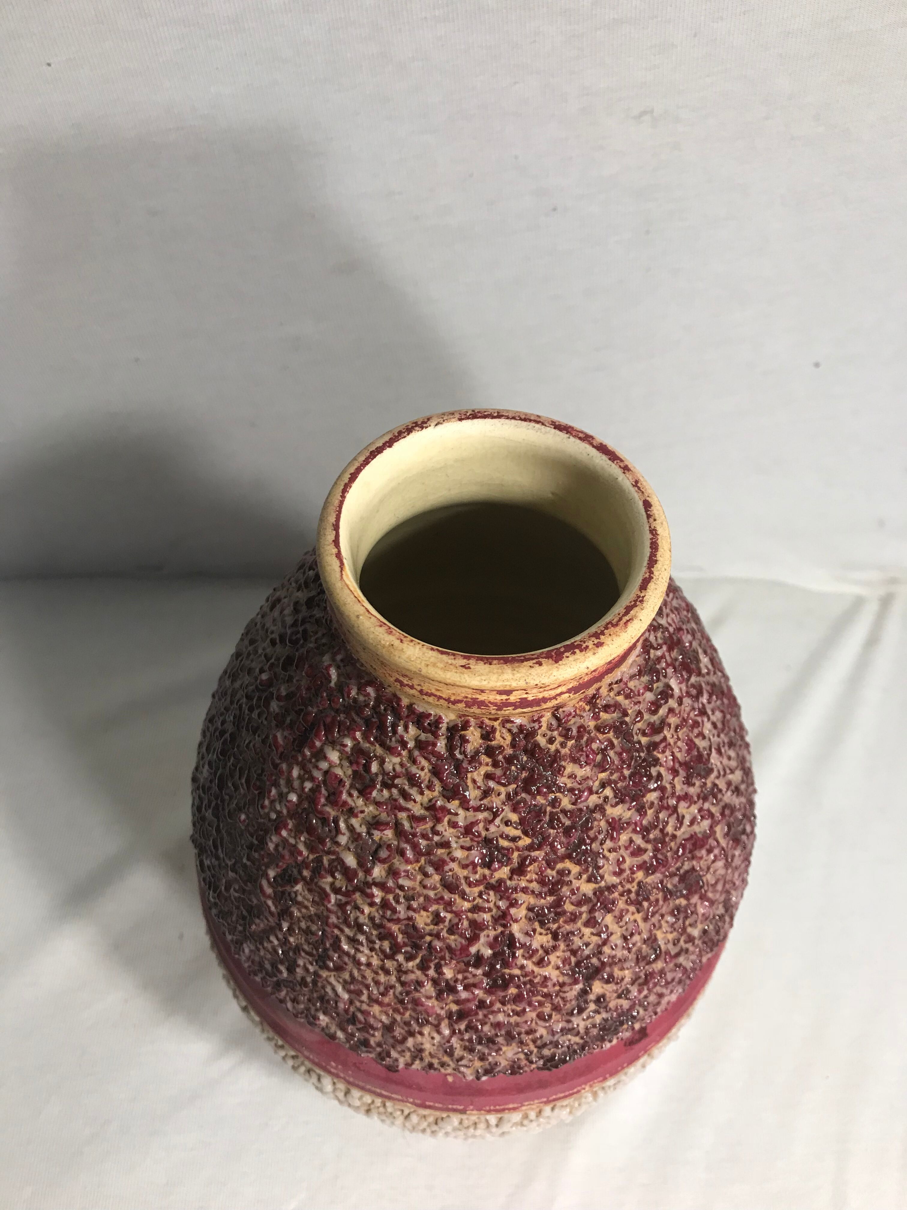 Old vase ball Odyv ceramic rose violet decoration 70s vintage