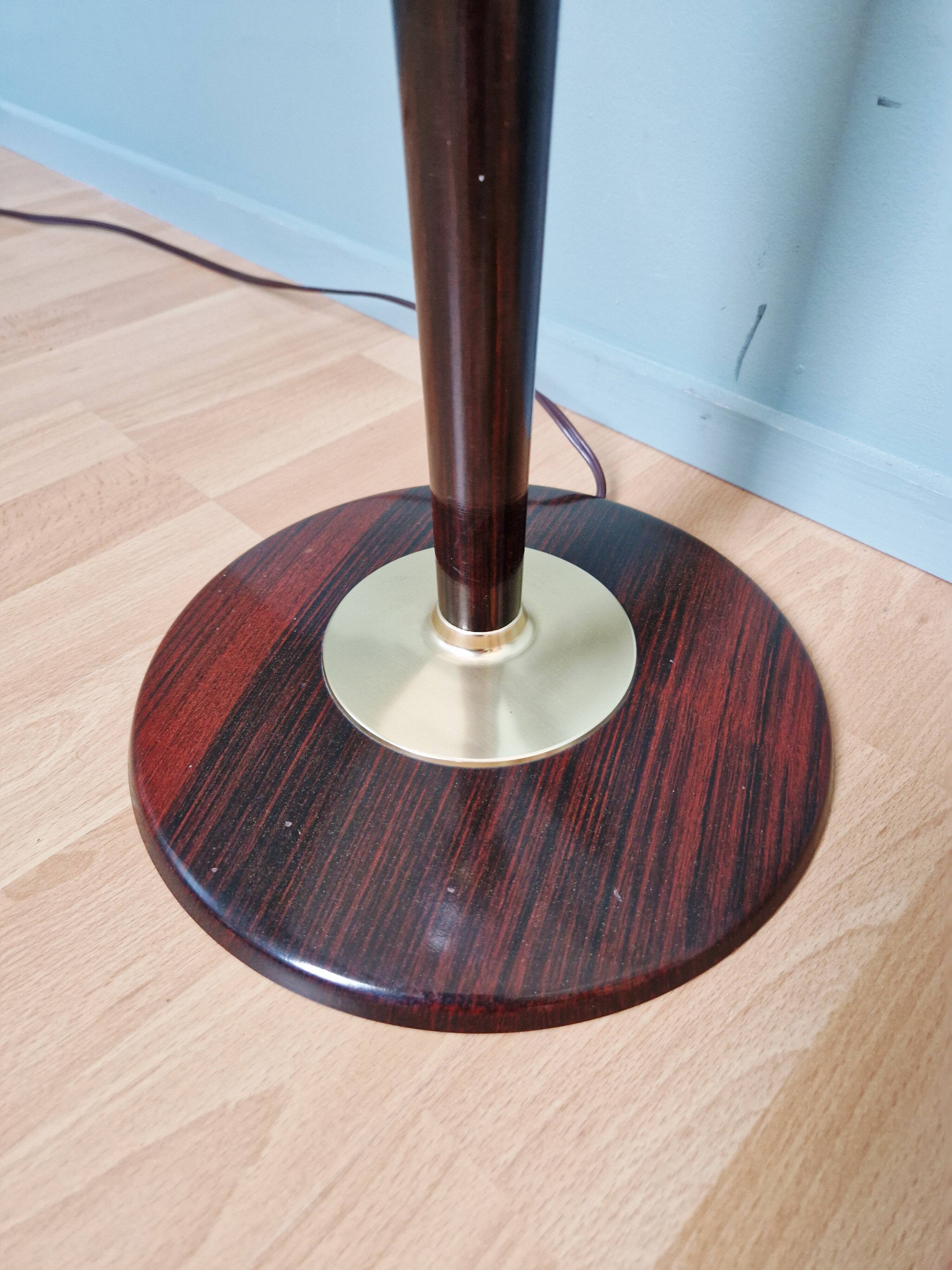 Large Art Deco Mazda lamp in wood, brass, and white opaline, 1930.