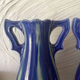 Pair of Art Deco vases in faience from Vierzon, Louis Gueule, cobalt blue.