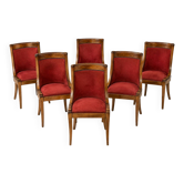 Suite de 6 chaises gondole style Empire en velours rouge
