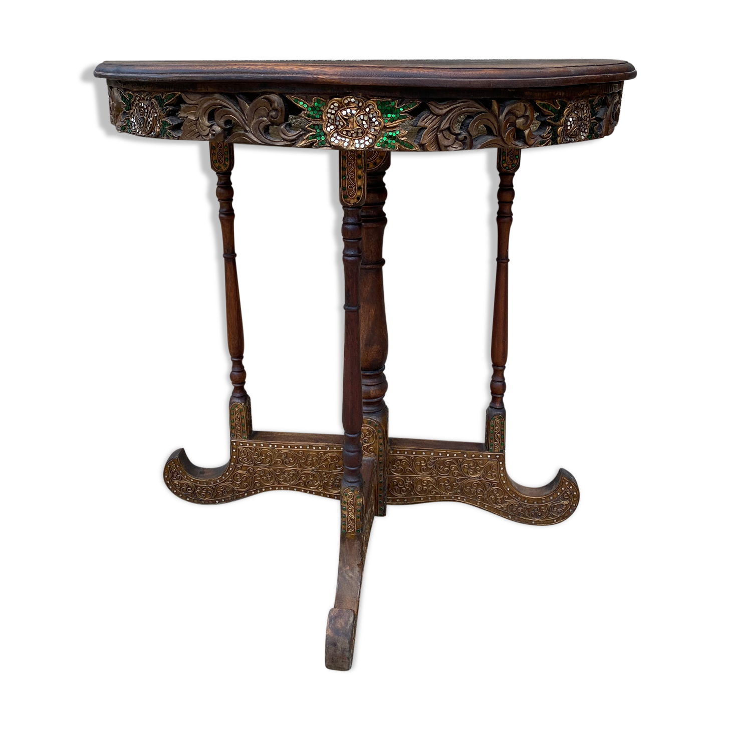 Console half moon carved wood 1970