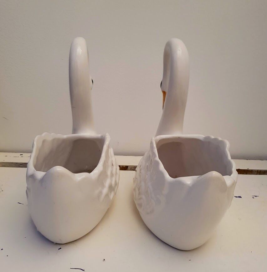 Vintage pair of ceramic pots shaped as swans