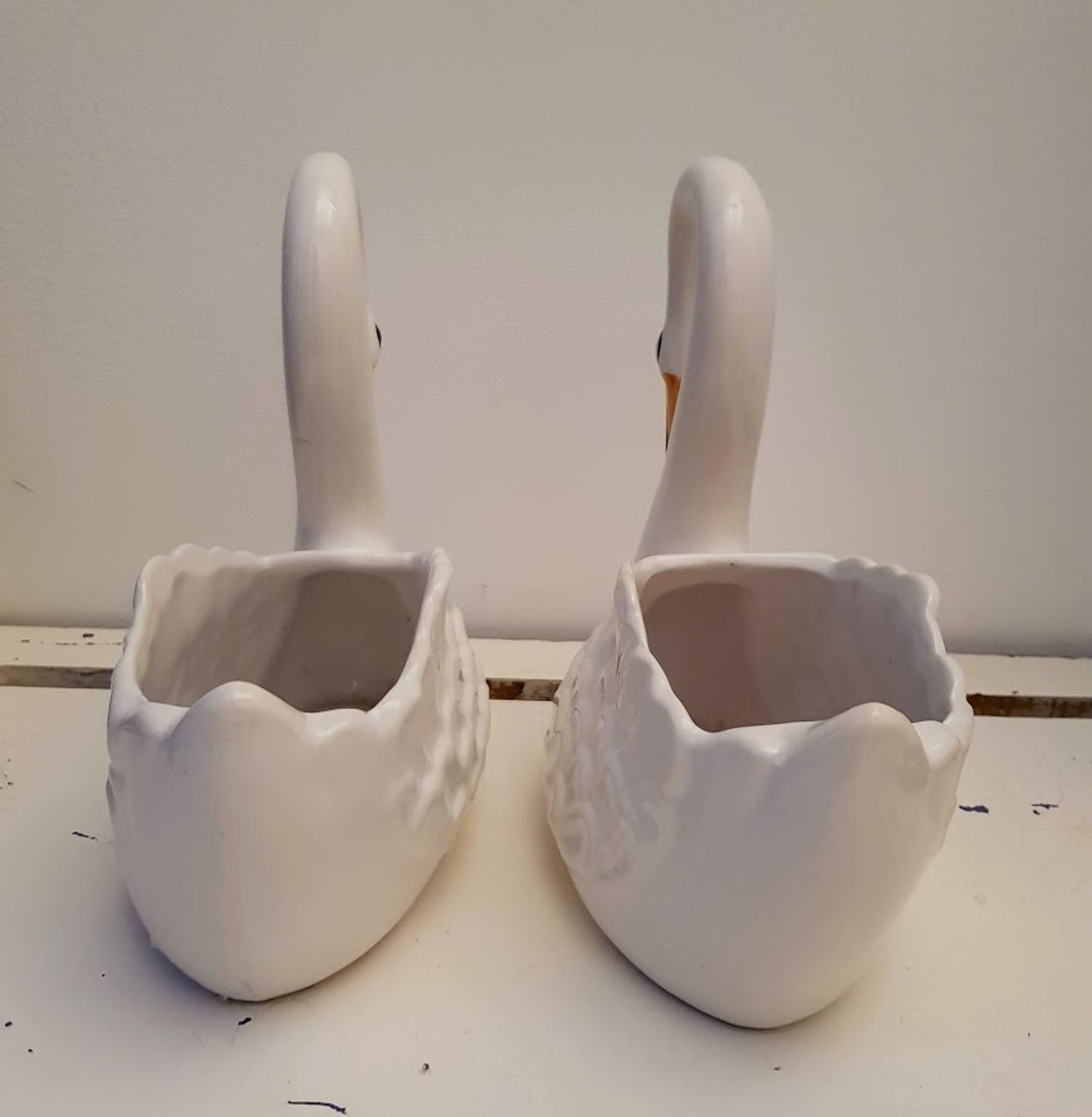 Vintage pair of ceramic pots shaped as swans