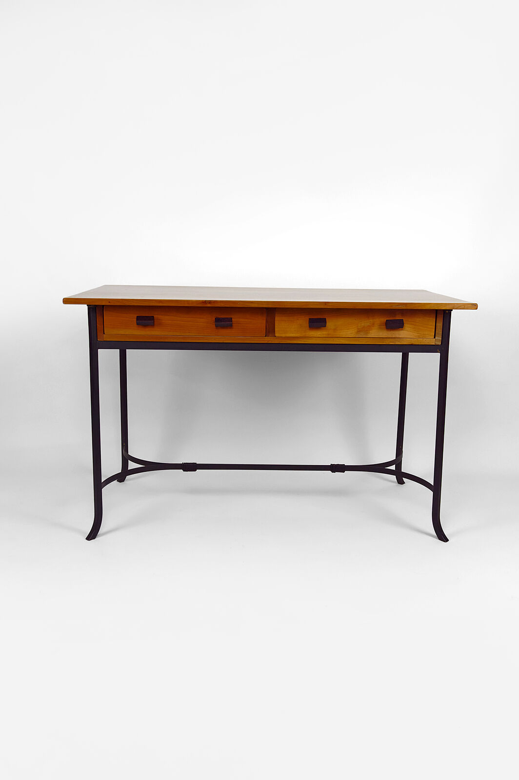 Bureau moderniste en merisier et fer forgé, circa 1980