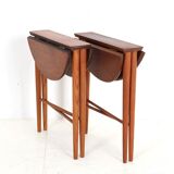 Set of 2 round mid-century teak side tables by Carlo Jensen for Poul Hundevad, 1960s, Danish modern design, foldable