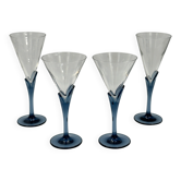 Lot de 4 verres à vin italiens vintage à tiges sculpturales bleues, deux tailles