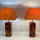 Pair of Plexiglass Lamps Imitating Tortoiseshell, French Work,