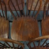 Set of 10 wooden vintage Windsor bars chairs from the 70s in English style