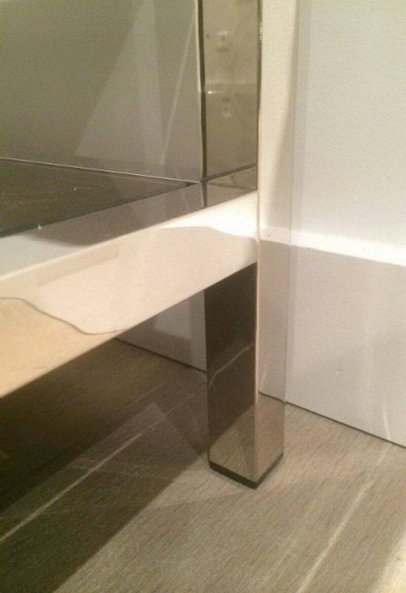 Pair of large side tables in chrome and bronze mirrors