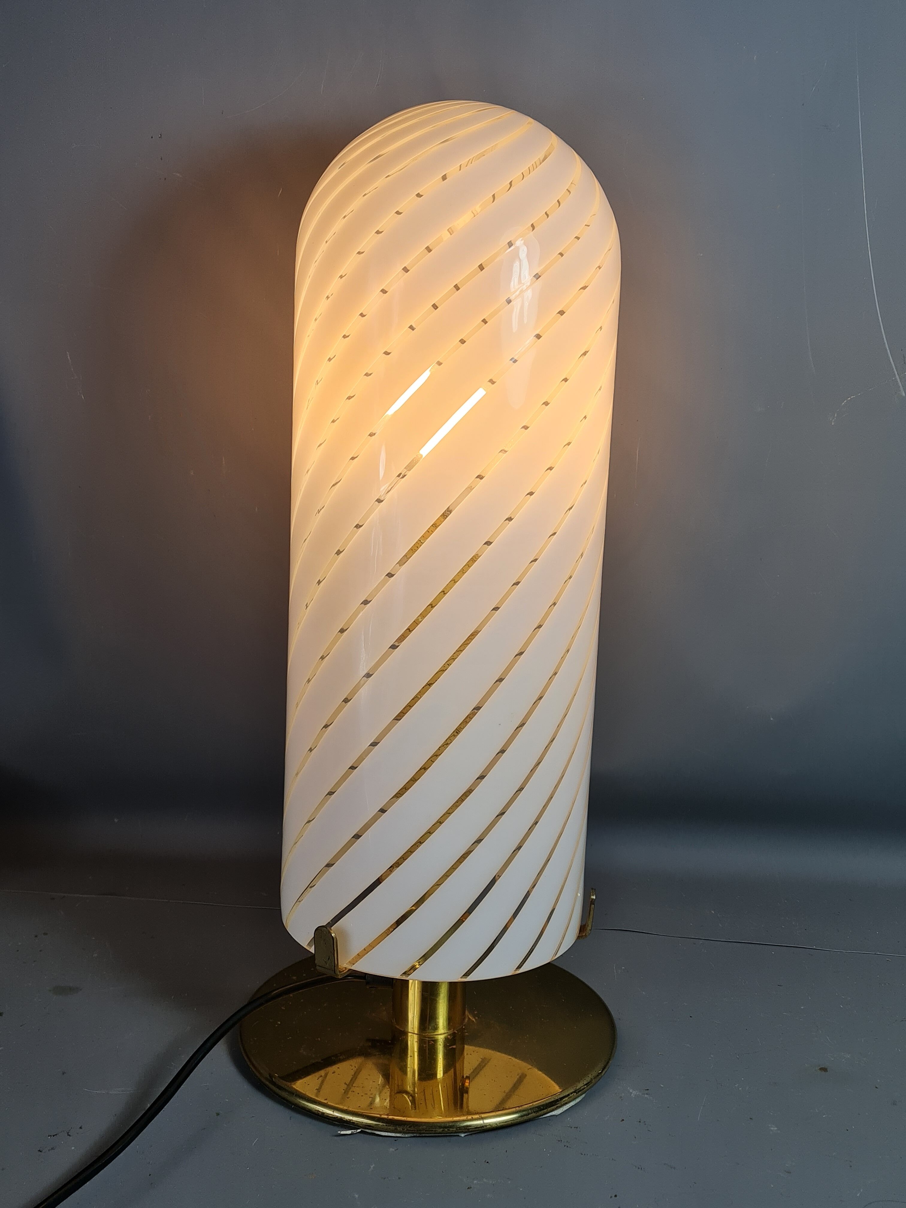 Table lamp blown glass & gold metal Italy vintage 70/80s