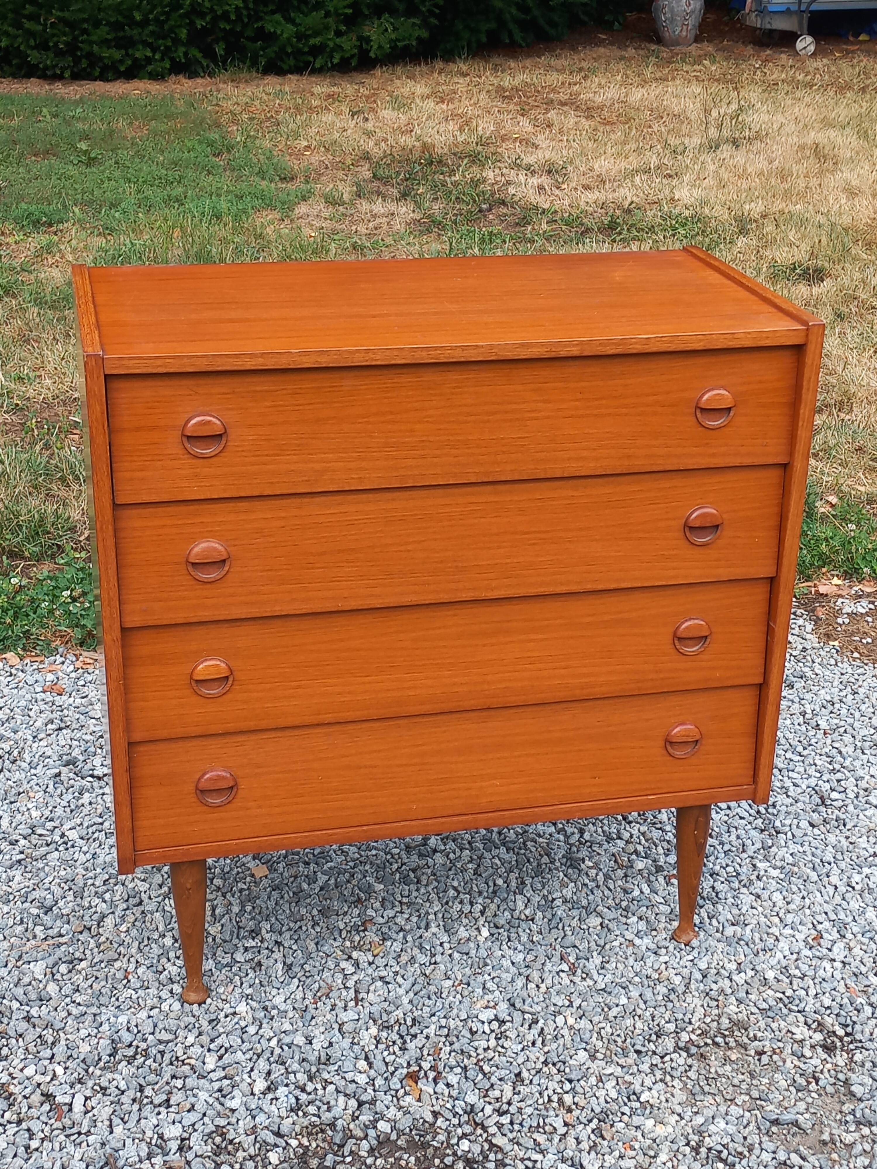 Scandinavian style 4-drawer teak chest of drawers, 1970s