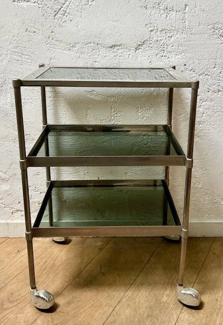 Glass and metal rolling table / serving trolley