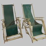 Pair of old 20th century lacquered wood deckchairs